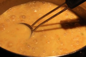 Liquid added and thickening