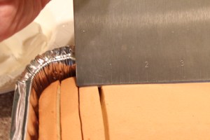 Slice the slightly thawed pound cake in about 1/3-1/2 inch slices. 