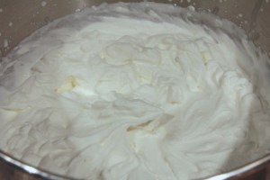 Chilled heavy cream whipped with the Neufchâtel until mixed and heavy peaks form. 