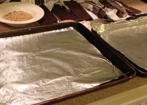 Have all your supplies out and ready. Buttered or sprayed foil on pans, Chocolate bars unwrapped and ready to go. Spatula waiting, Water measured out, Vanilla ready to go. 