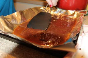Use spatula to spread chocolate evenly in a thin coat over toffee. 