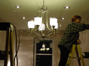 Still working on the never ending dry wall. Don't make fun of my shirt!